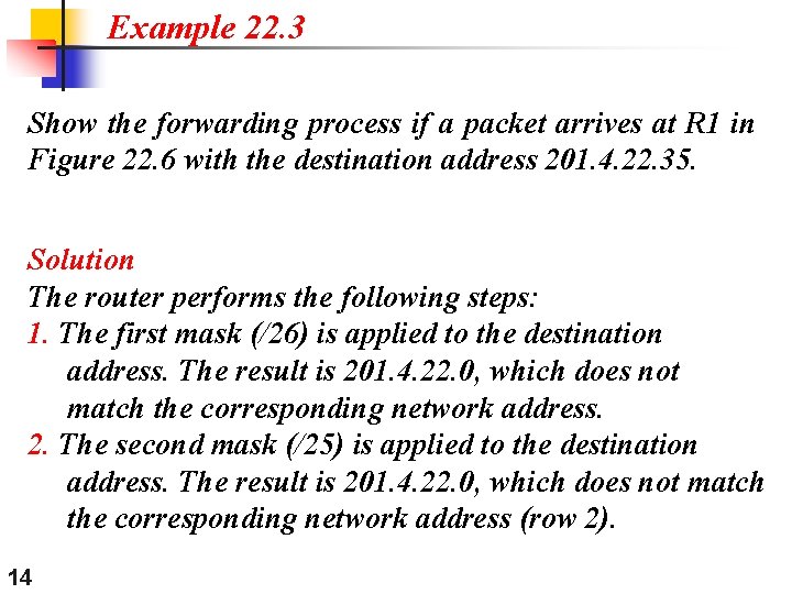 Example 22. 3 Show the forwarding process if a packet arrives at R 1