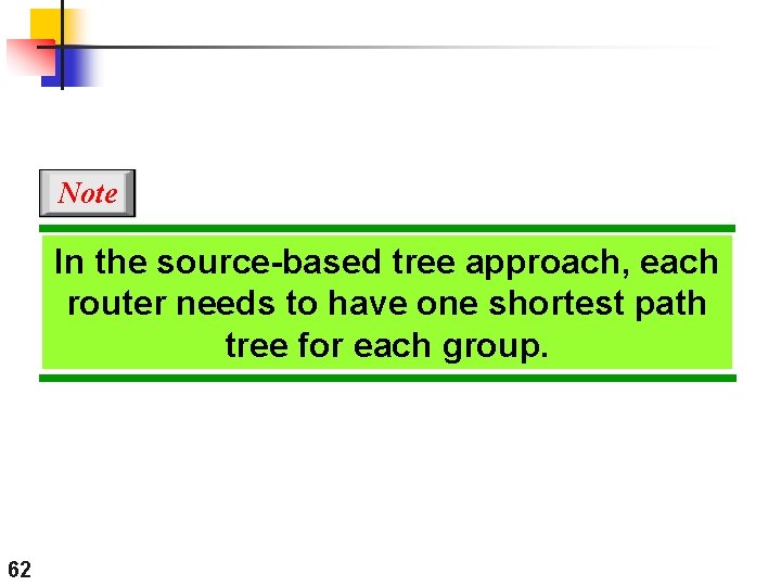 Note In the source-based tree approach, each router needs to have one shortest path