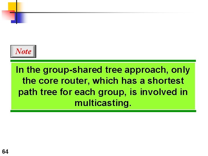 Note In the group-shared tree approach, only the core router, which has a shortest