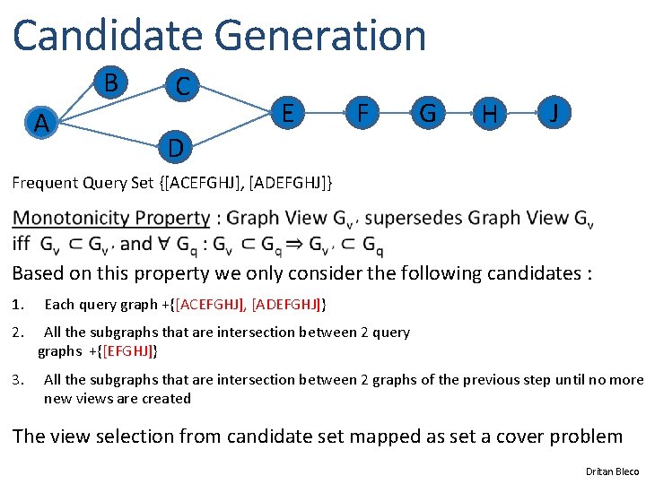 Candidate Generation B A C D E F G H J Frequent Query Set