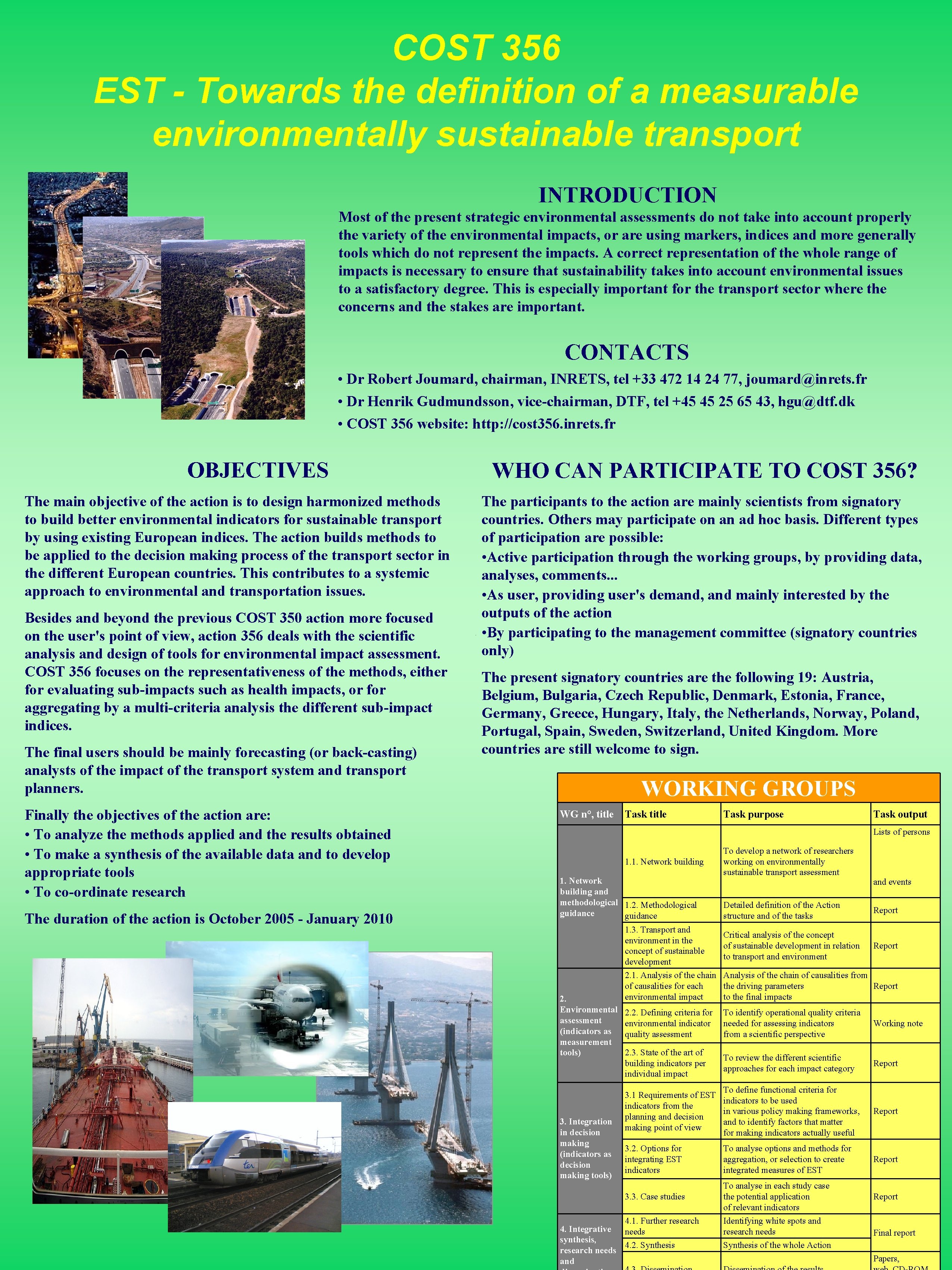 COST 356 EST - Towards the definition of a measurable environmentally sustainable transport INTRODUCTION