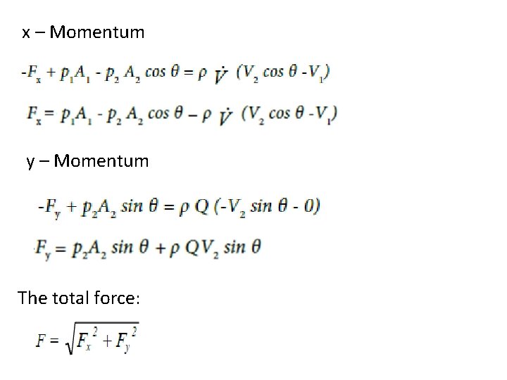 x – Momentum y – Momentum The total force: 