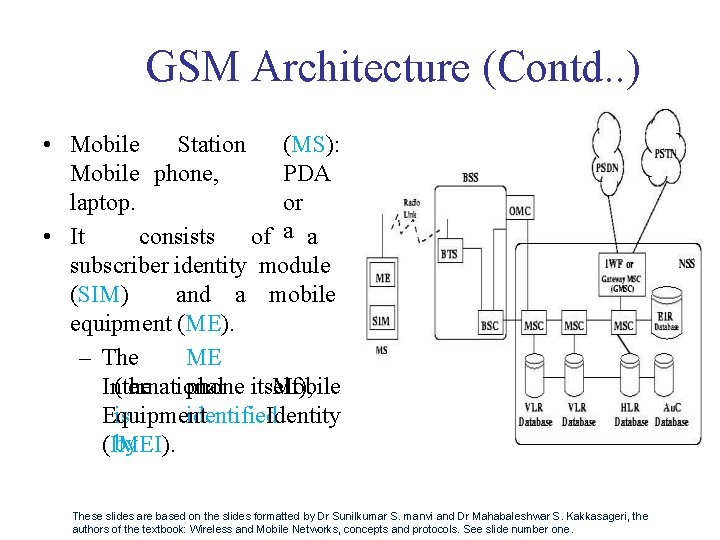 GSM Architecture (Contd. . ) • Mobile Station (MS): Mobile phone, PDA laptop. or