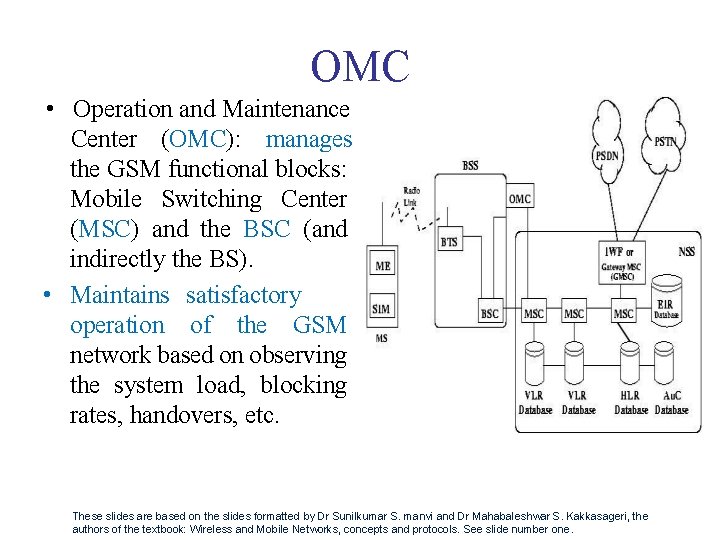 OMC • Operation and Maintenance Center (OMC): manages the GSM functional blocks: Mobile Switching