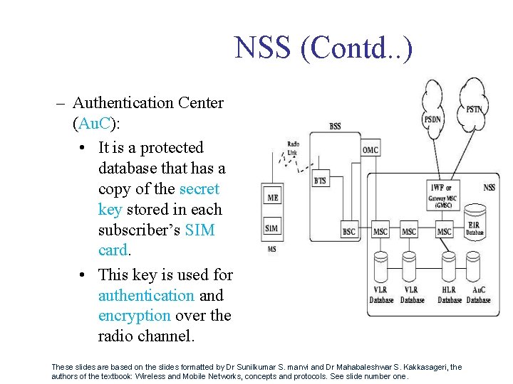 NSS (Contd. . ) – Authentication Center (Au. C): • It is a protected