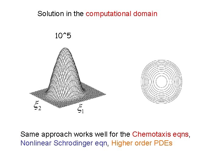 Solution in the computational domain 10^5 Same approach works well for the Chemotaxis eqns,