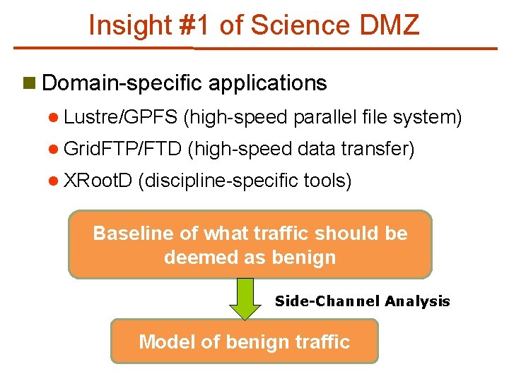 Insight #1 of Science DMZ n Domain-specific applications l Lustre/GPFS (high-speed parallel file system)