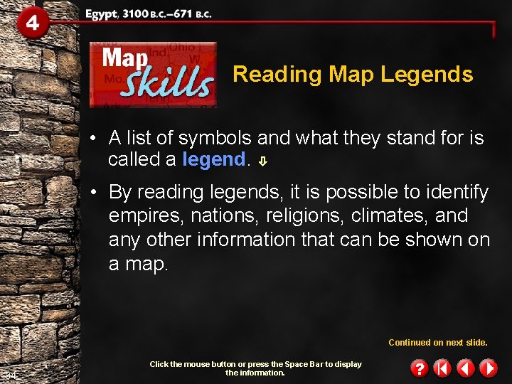 Reading Map Legends • A list of symbols and what they stand for is Reading Map Legends • A list of symbols and what they stand for is