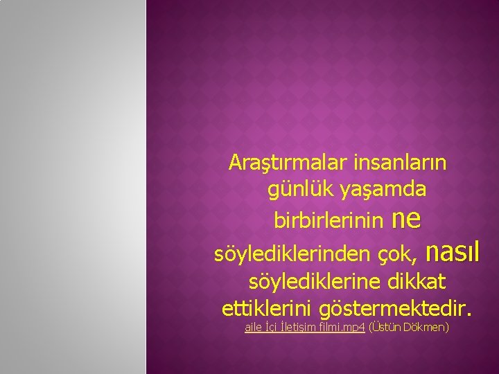 Araştırmalar insanların günlük yaşamda birbirlerinin ne söylediklerinden çok, nasıl söylediklerine dikkat ettiklerini göstermektedir. aile