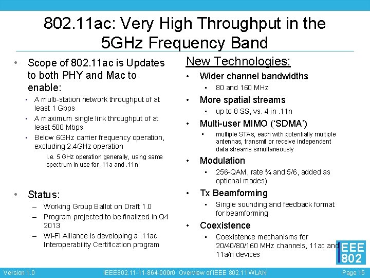 802. 11 ac: Very High Throughput in the 5 GHz Frequency Band • Scope