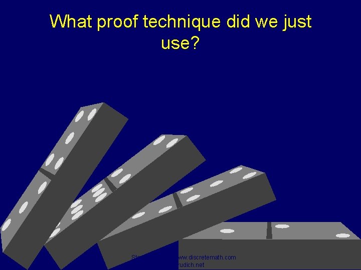 What proof technique did we just use? Steven Rudich: www. discretemath. com www. rudich.