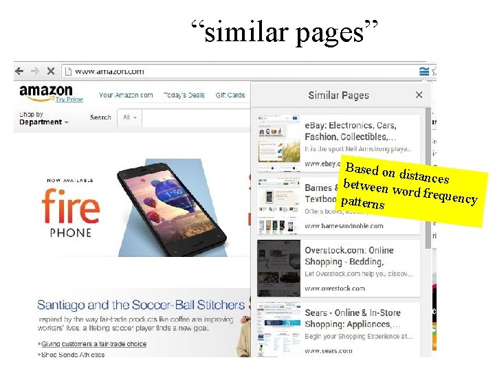 “similar pages” Based on d istances between w ord freque ncy patterns 