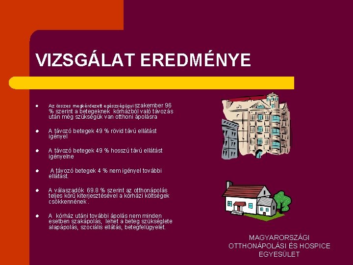 VIZSGÁLAT EREDMÉNYE l Az összes megkérdezett egészségügyi szakember 96 % szerint a betegeknek kórházból