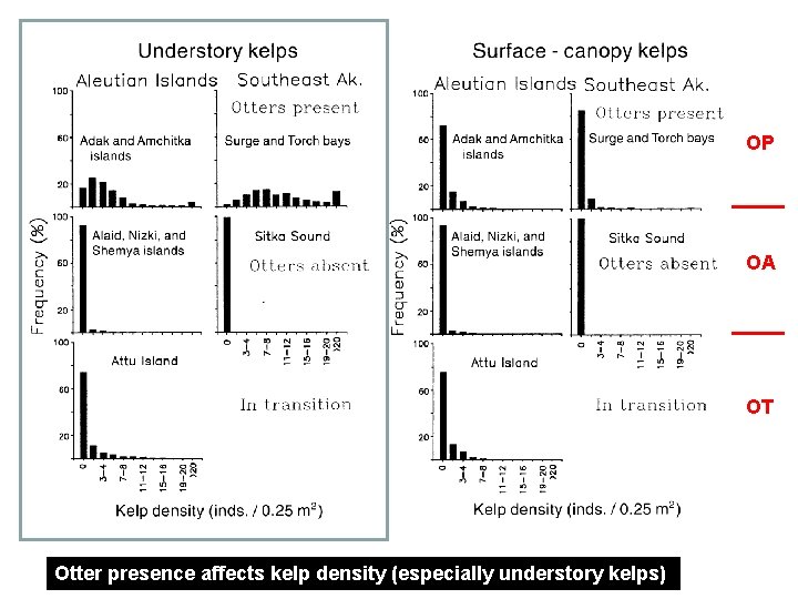 OP OA OT Otter presence affects kelp density (especially understory kelps) 