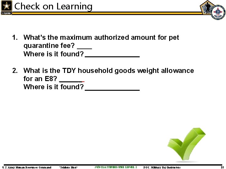 Check on Learning 1. What's the maximum authorized amount for pet quarantine fee? ____