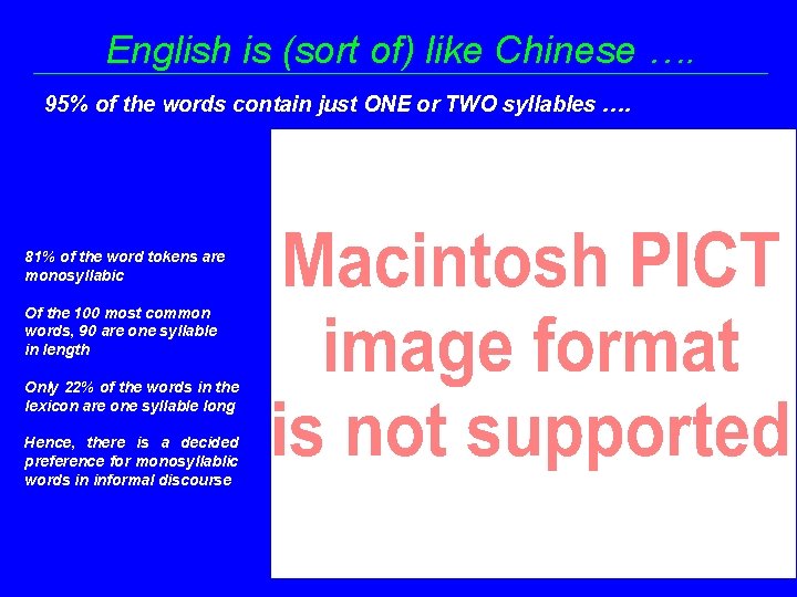 English is (sort of) like Chinese …. 95% of the words contain just ONE