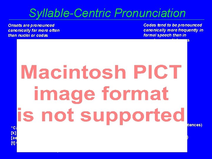 Syllable-Centric Pronunciation Codas tend to be pronounced canonically more frequently in formal speech than