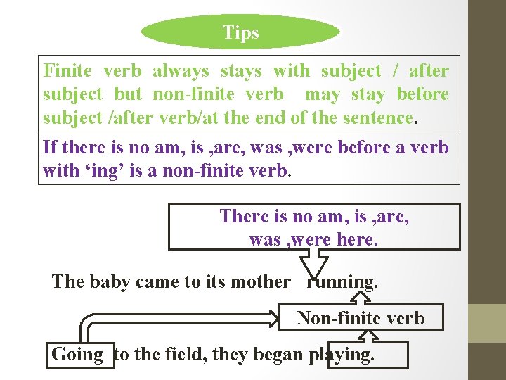 Tips Finite verb always stays with subject / after subject but non-finite verb may