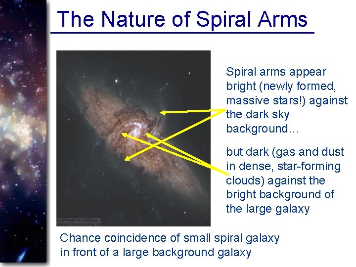 The Nature of Spiral Arms Spiral arms appear bright (newly formed, massive stars!) against