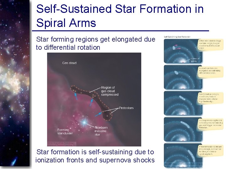 Self-Sustained Star Formation in Spiral Arms Star forming regions get elongated due to differential