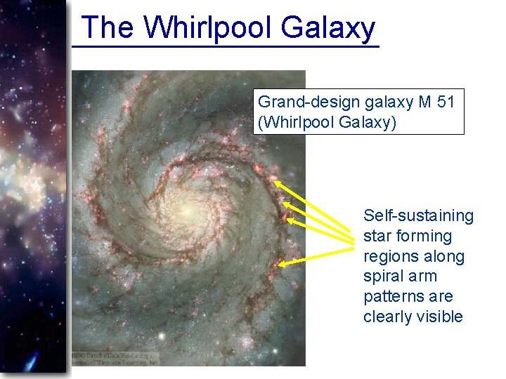 The Whirlpool Galaxy Grand-design galaxy M 51 (Whirlpool Galaxy) Self-sustaining star forming regions along