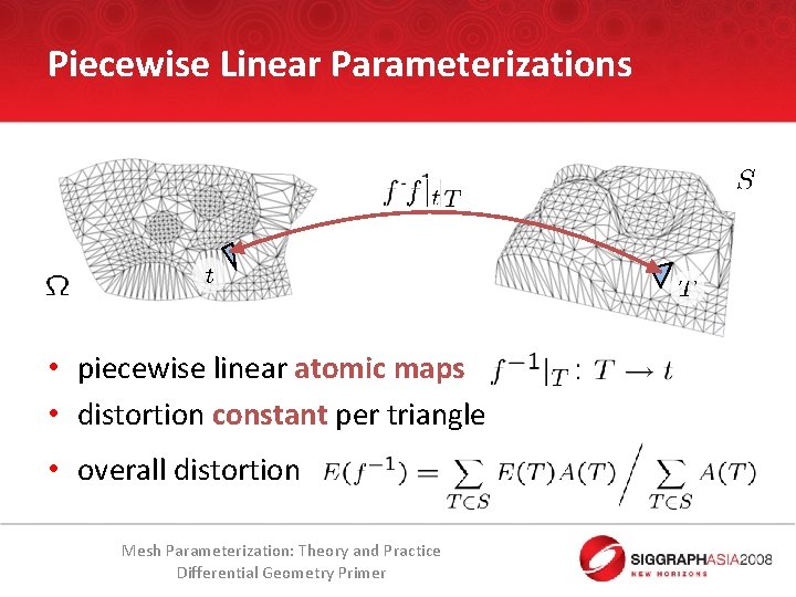 Piecewise Linear Parameterizations • piecewise linear atomic maps • distortion constant per triangle •