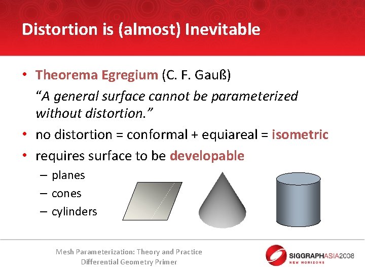 Distortion is (almost) Inevitable • Theorema Egregium (C. F. Gauß) “A general surface cannot