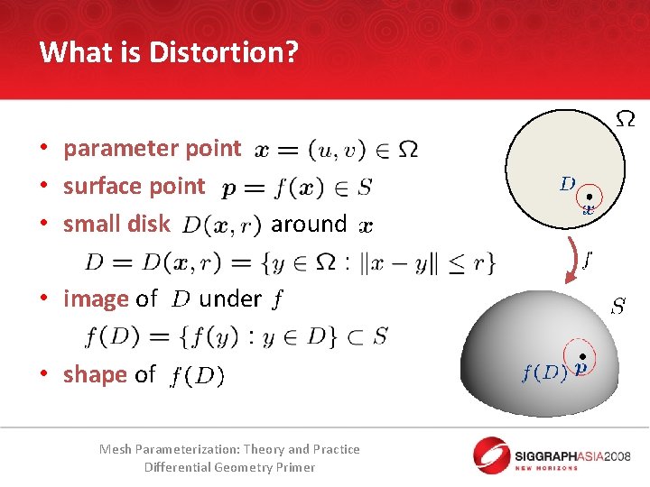 What is Distortion? • parameter point • surface point • small disk • image