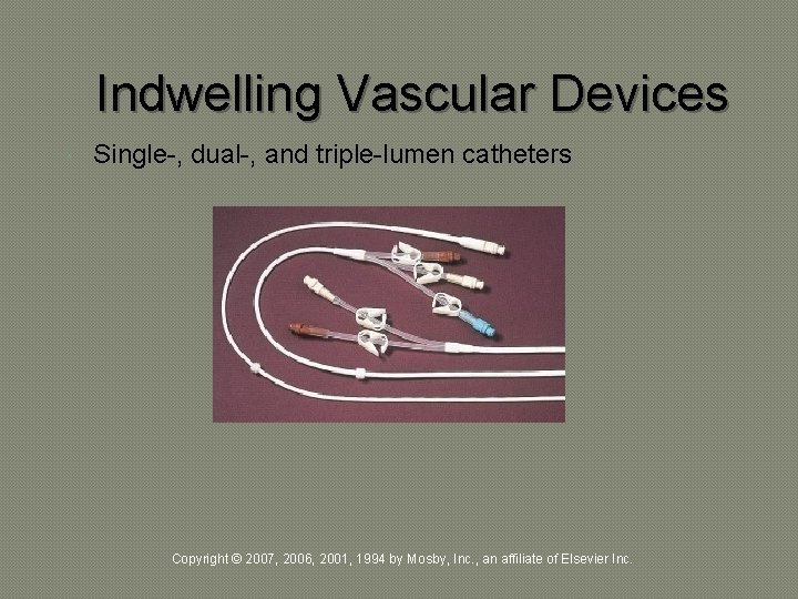 Indwelling Vascular Devices Single-, dual-, and triple-lumen catheters Copyright © 2007, 2006, 2001, 1994