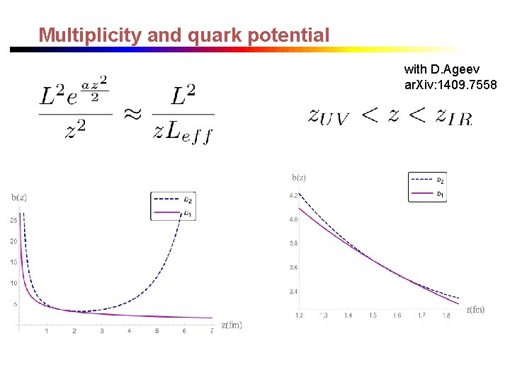 Multiplicity and quark potential with D. Ageev ar. Xiv: 1409. 7558 