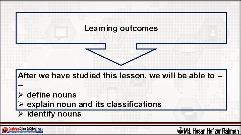 Learning outcomes After we have studied this lesson, we will be able to --Ø