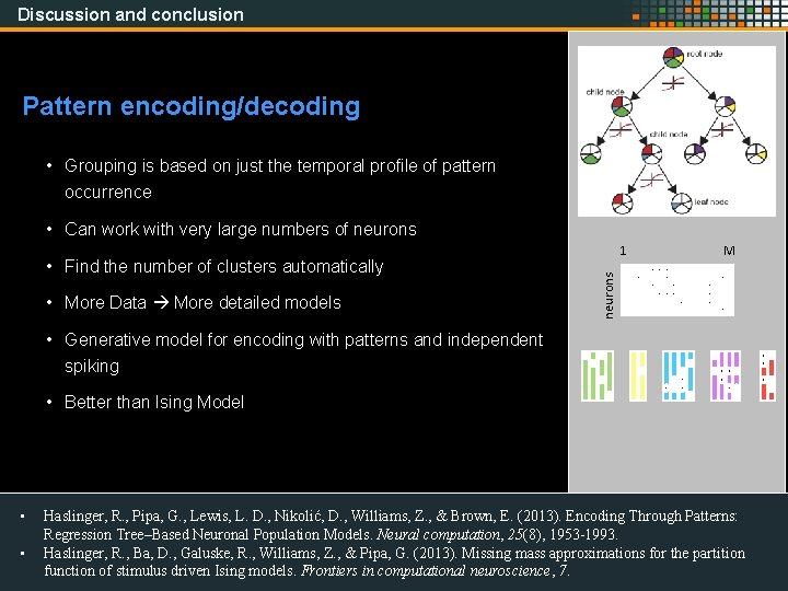 Discussion and conclusion Pattern encoding/decoding • Grouping is based on just the temporal profile