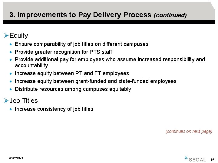 3. Improvements to Pay Delivery Process (continued) ØEquity · Ensure comparability of job titles