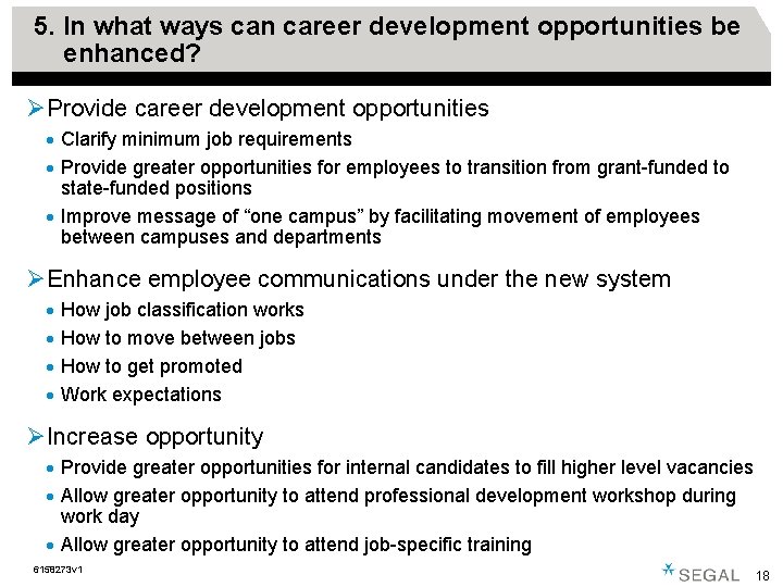 5. In what ways can career development opportunities be enhanced? ØProvide career development opportunities