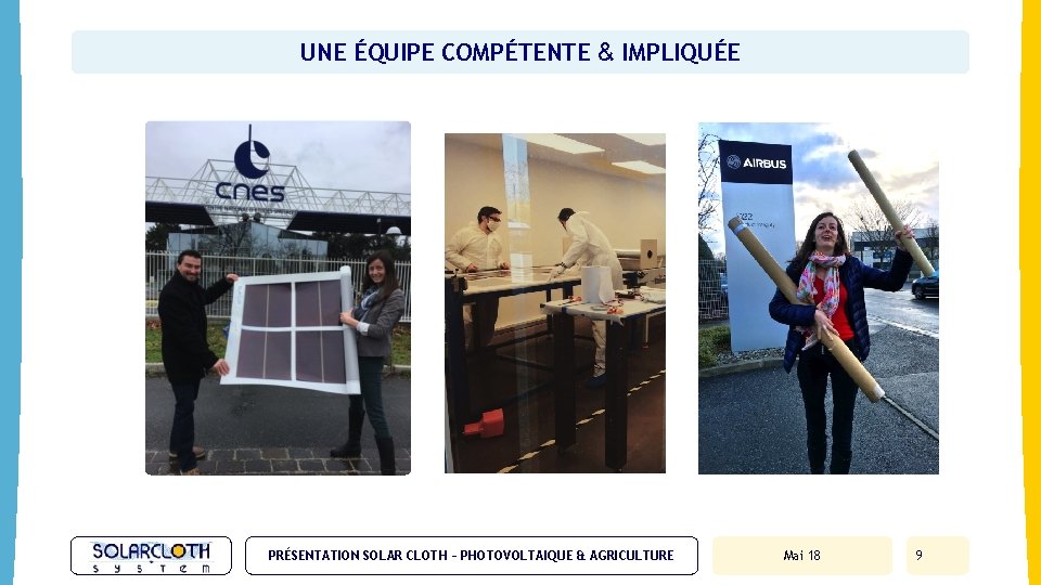 UNE ÉQUIPE COMPÉTENTE & IMPLIQUÉE PRÉSENTATION SOLAR CLOTH – PHOTOVOLTAIQUE & AGRICULTURE Mai 18