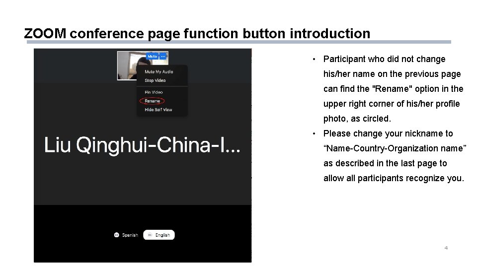 ZOOM conference page function button introduction • Participant who did not change his/her name