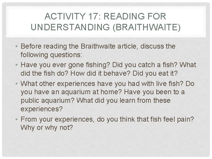 ACTIVITY 17: READING FOR UNDERSTANDING (BRAITHWAITE) • Before reading the Braithwaite article, discuss the ACTIVITY 17: READING FOR UNDERSTANDING (BRAITHWAITE) • Before reading the Braithwaite article, discuss the