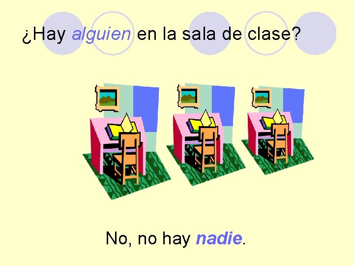 ¿Hay alguien en la sala de clase? No, no hay nadie. 