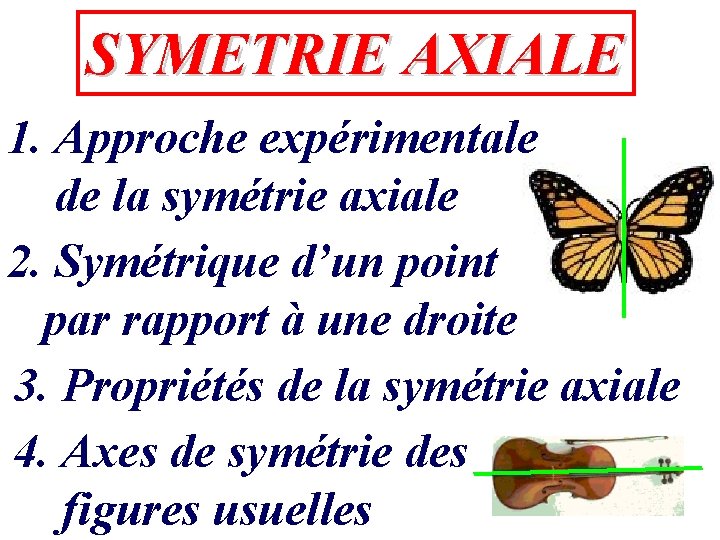 SYMETRIE AXIALE 1. Approche expérimentale de la symétrie axiale 2. Symétrique d’un point par