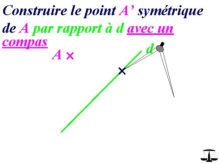Construire le point A’ symétrique de A par rapport à d avec un compas Construire le point A’ symétrique de A par rapport à d avec un compas