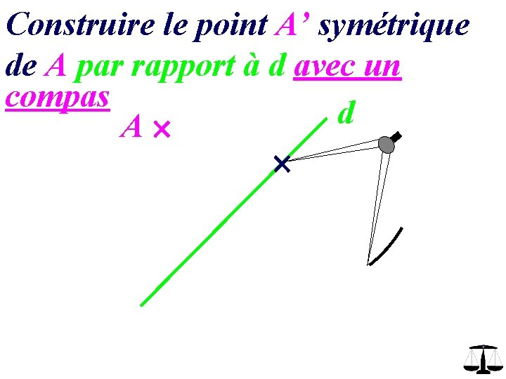 Construire le point A’ symétrique de A par rapport à d avec un compas Construire le point A’ symétrique de A par rapport à d avec un compas