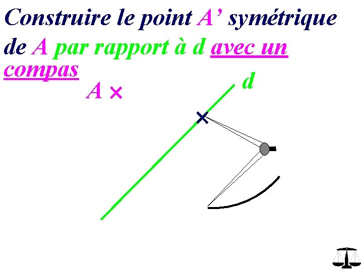 Construire le point A’ symétrique de A par rapport à d avec un compas Construire le point A’ symétrique de A par rapport à d avec un compas