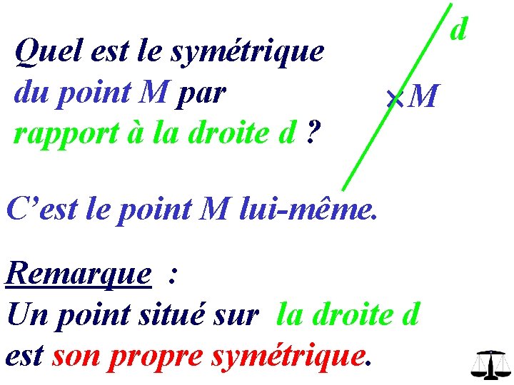 Quel est le symétrique du point M par rapport à la droite d ? Quel est le symétrique du point M par rapport à la droite d ?