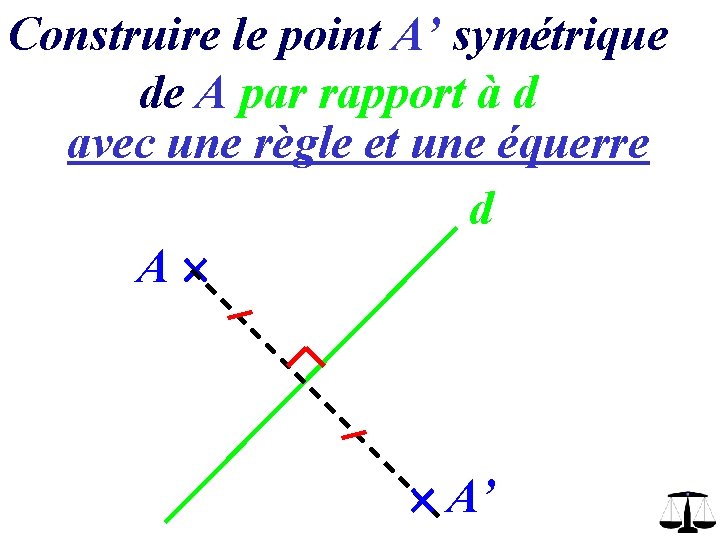 Construire le point A’ symétrique de A par rapport à d avec une règle