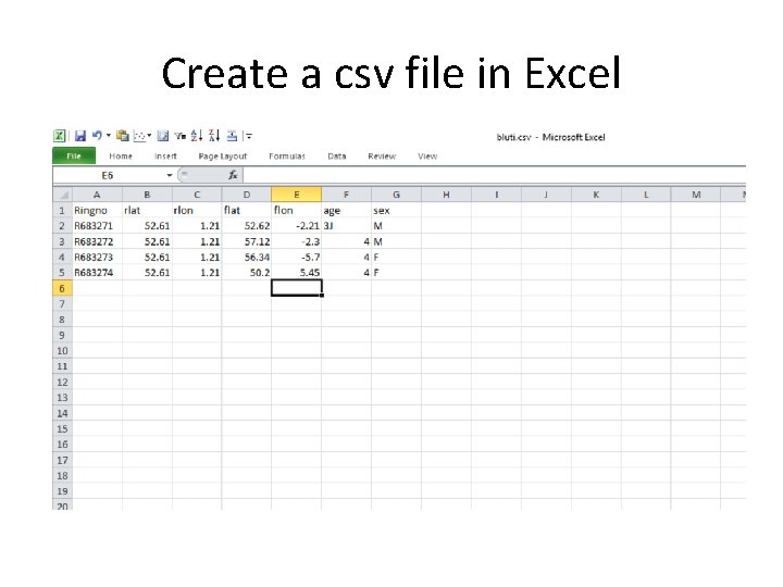 Create a csv file in Excel 