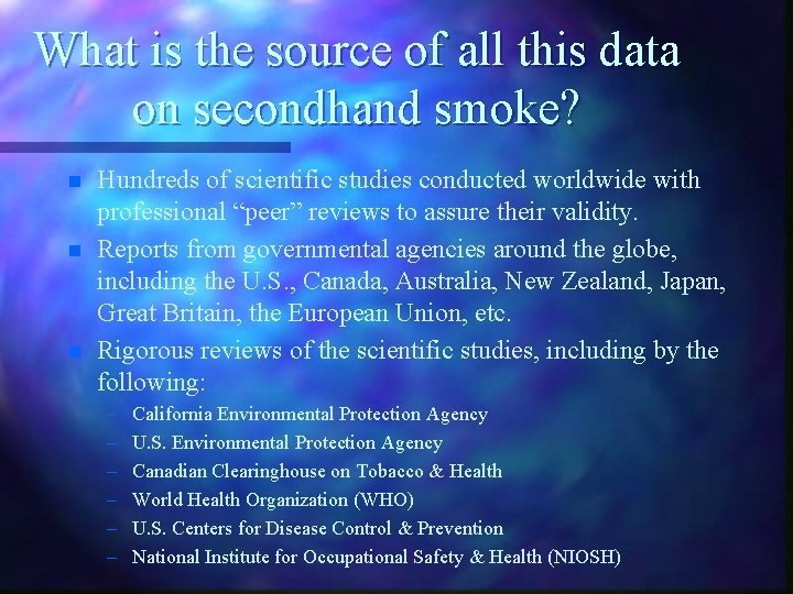 What is the source of all this data on secondhand smoke? n n n
