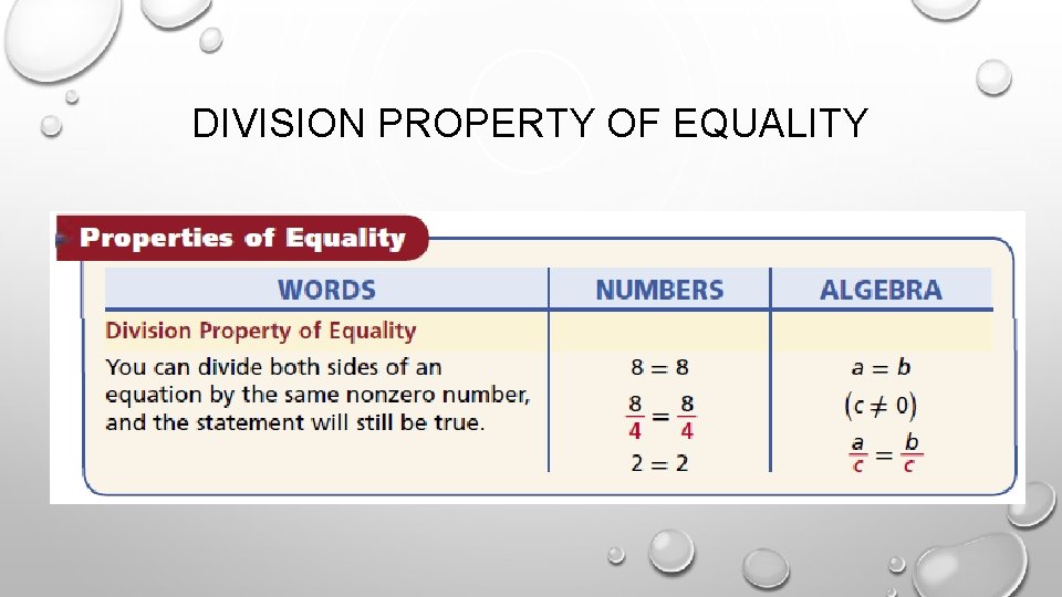 DIVISION PROPERTY OF EQUALITY 