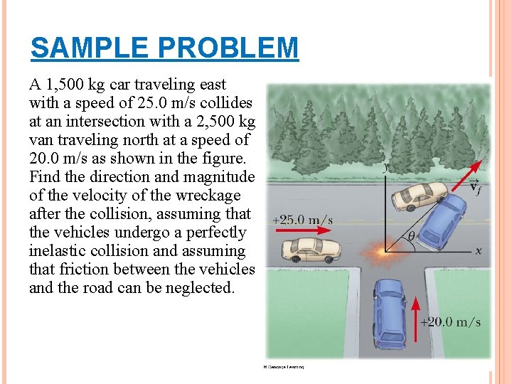 SAMPLE PROBLEM A 1, 500 kg car traveling east with a speed of 25.