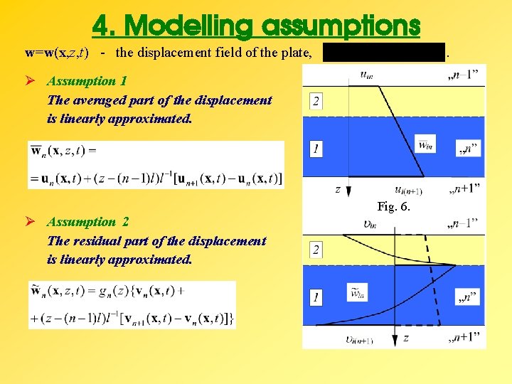 4. Modelling assumptions w=w(x, z, t) - the displacement field of the plate, .