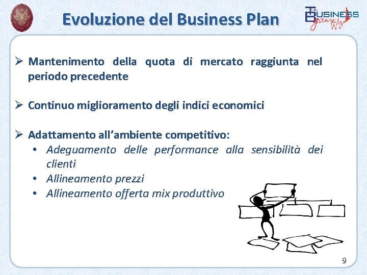 Evoluzione del Business Plan Ø Mantenimento della quota di mercato raggiunta nel periodo precedente